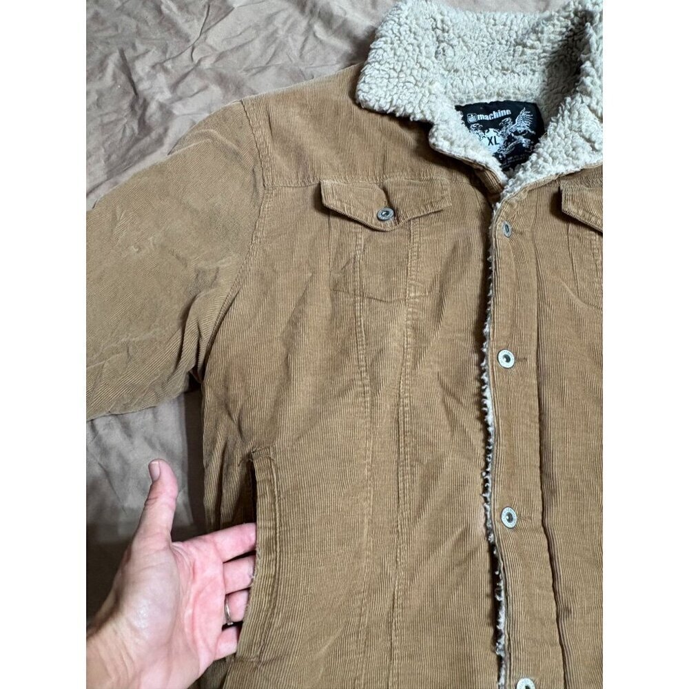 Machine Men's XL Trucker Corduroy Sherpa-Lined Jacket Coat Button Flap Pockets - Picture 5 of 12